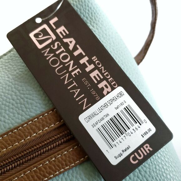 STONE MOUNTAIN Cornwall Sophia Hobo leather shoulder bag purse seafoam tan NEW - Picture 10 of 11